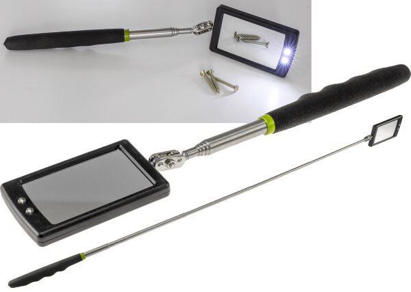 Teleskop Spiegel mit LED Beleuchtung - Gesamtl&auml;nge 28-88cm, Spiegel 65x40mm