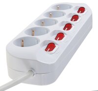 Steckdosenleiste mit Einzelschaltung - 5-fach, wei&szlig;, 1,5m Kabel