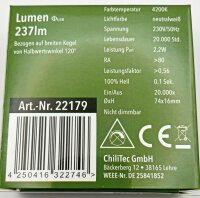 LED-Einbauleuchte "EBL-HV65w", wei&szlig; - 2 Watt, 230V, 4200K, 237Lm, neutralwei&szlig;