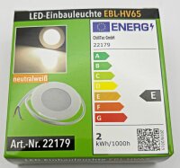 LED-Einbauleuchte "EBL-HV65w", wei&szlig; - 2 Watt, 230V, 4200K, 237Lm, neutralwei&szlig;
