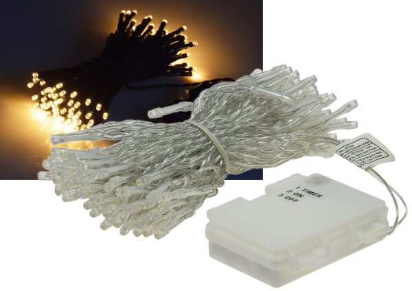 LED Batterie-Lichterkette "CT-TK100" 10m - warmwei&szlig;, IP44, 100 LEDs, mit 6Std.Timer