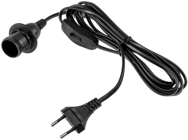 Netzkabel mit Schalter und E14 Fassung - 1,4m + 2m lang, schwarz
