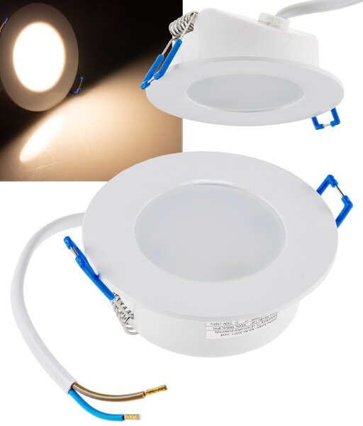 LED-Einbauleuchte "Flat-30 FR-R" 3000K - &Oslash;85x30mm, 5W, 590lm, IP44, rund, wei&szlig;