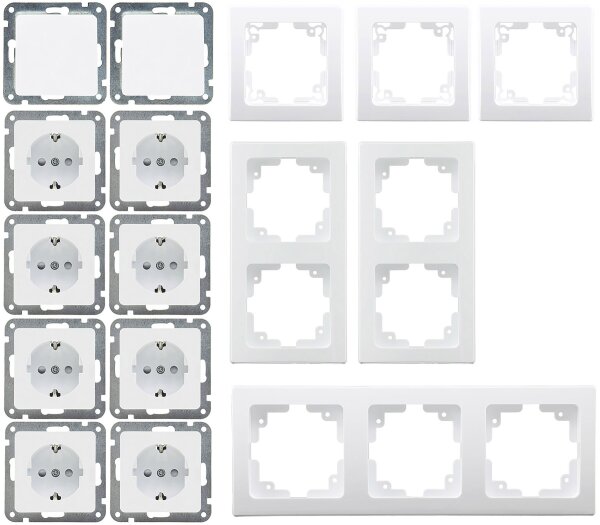 DELPHI Starter-Kit, 16-teilig "PRO",wei&szlig; - 8x Steckdose, 2x Schalter, Klemmanschlu&szlig;