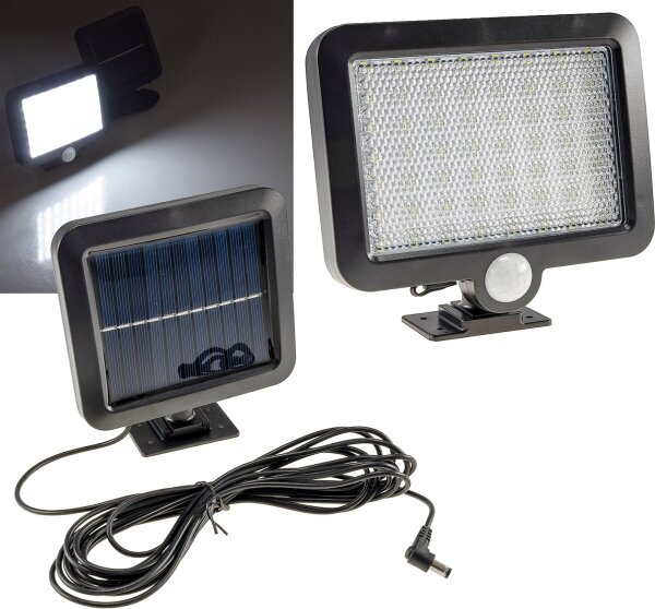LED Solar Wandleuchte m. Bewegungsmelder - 300lm, 6000K, Akku, externe Solarzelle