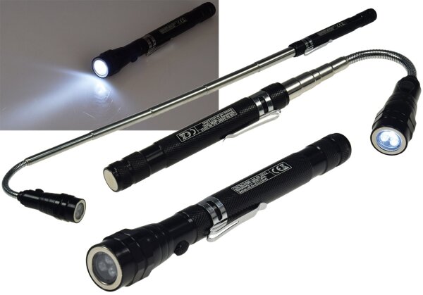 Teleskop Pick-Up Werkzeug mit LED - Je 1 Magnet Kopf+Fu&szlig;, Schwanenhals