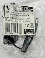 Verl&auml;ngerungskabel f&uuml;r Netzteile 1,5m - 5,5mm / 2,1mm, Stecker / Buchse
