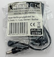 Verl&auml;ngerungskabel f&uuml;r Netzteile 3m - 5,5mm / 2,1mm, Stecker / Buchse