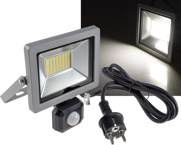 LED-Fluter SlimLine "CTF-SLT30 PIR" - 30W, IP44, 2960lm, 4200K, Bewegungsmelde