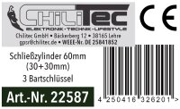 Schlie&szlig;zylinder 60mm (30+30mm) - Profil-Zylinder, 3 Bartschl&uuml;ssel