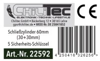 Schlie&szlig;zylinder 60mm (30+30mm) - Profil-Zylinder, 5 Sicherheits-Schl&uuml;ssel