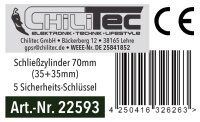 Schlie&szlig;zylinder 70mm (35+35mm) - Profil-Zylinder, 5 Sicherheits-Schl&uuml;ssel