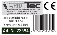 Schlie&szlig;zylinder 70mm (40+30mm) - Profil-Zylinder, 5 Sicherheits-Schl&uuml;ssel