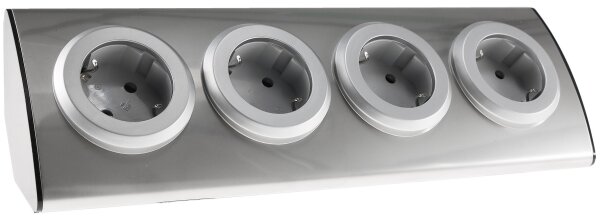 4-fach Steckdosenblock Edelstahl - 90&deg; f&uuml;r Eck- &  Aufbaumontage