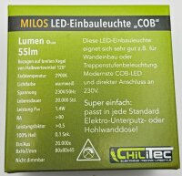 MILOS LED-Einbauleuchte "COB" wei&szlig; matt - 80x80mm, 3000k, warmwei&szlig;, 55Lumen