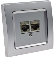 DELPHI Netzwerk-Dose 2x CAT6 - inkl. Rahmen, UP, silber