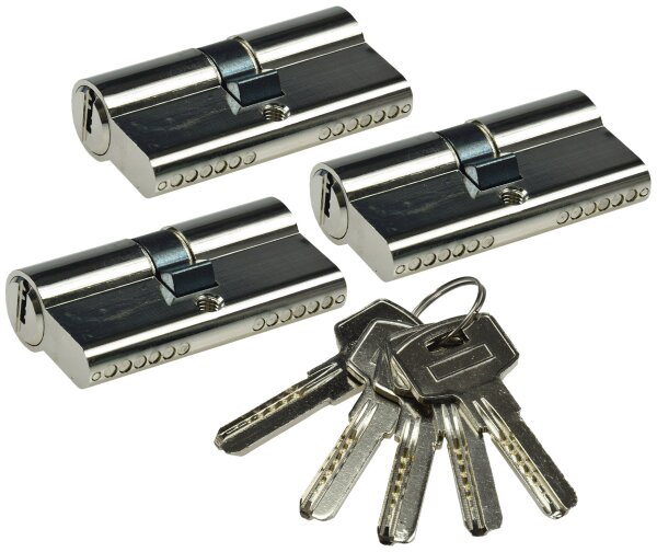 Schlie&szlig;zylinder-Set 3x 60mm (30+30mm) - Profil-Zylinder, 5 Sicherheits-Schl&uuml;ssel