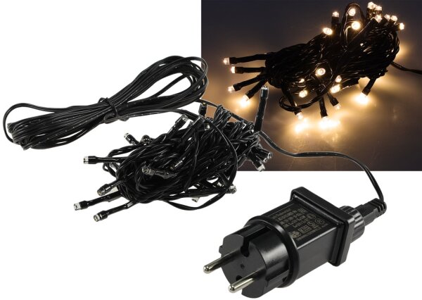 LED Aussen-Lichterkette "CT-ALK040" 4m - warmwei&szlig;, Kabel schwarz, IP44, 40 LEDs
