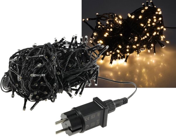 LED Aussen-Lichterkette "CT-ALK200" 20m - warmwei&szlig;, Kabel schwarz, IP44, 200 LEDs