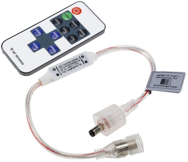 Funk-Controller f&uuml;r LED-Stripes - mit Fernbedienung, 12-24V, 72Watt