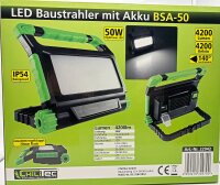 LED Baustrahler mit Akku "BSA-50" - 50W, 4200lm, 4500K / neutralwei&szlig;