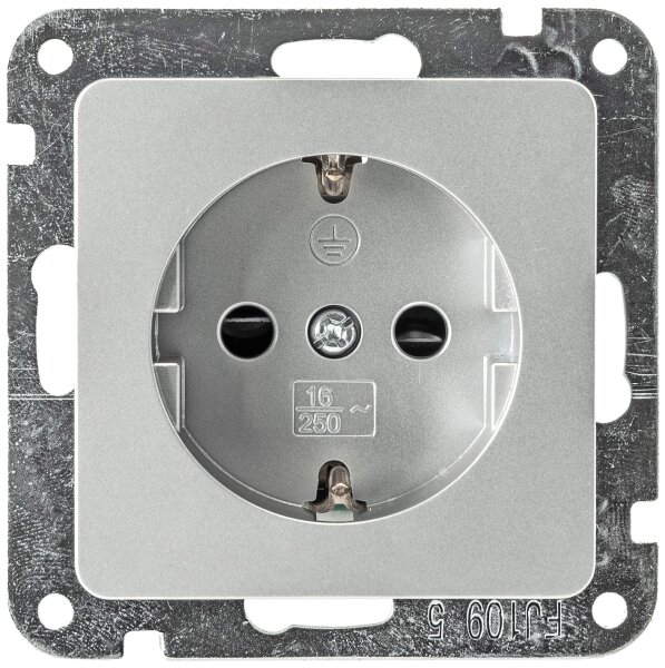 DELPHI Schutzkontakt-Steckdose, silber - 250V~/ 16A, Steckanschluss, ohne Rahmen
