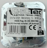 MILOS Wechsel-Schalter, UP, Anthrazit - 250V~/ 10A, OHNE Rahmen, Steckanschluss