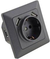MILOS Schutzkontakt-Steckdose, Anthrazit - 250V~/ 16A, UP, 2x USB Buchse je 5V/1A