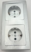 DELPHI Set 2 Steckdosen + 2-fach Rahmen - 250V~/ 16A, Steckanschluss, silber