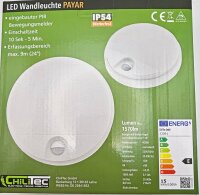 LED Wandleuchte "PAYAR" IP54, 4000K - 15W, 1570lm, 140&deg; Bewegungsmelder