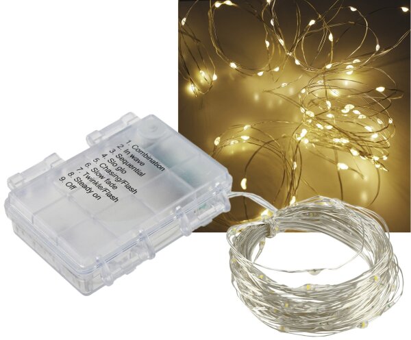 LED Batterie-Lichterkette "SilverWire80" - 80 micro LEDs, 8m, warmwei&szlig;, IP44