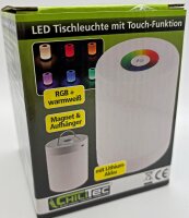 LED Akku-Tischleuchte mit Touch-Funktion - H&ouml;he 113mm, Warmwei&szlig; + RGB