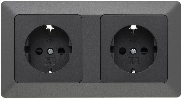 MILOS Set 2 Steckdosen + 2-fach Rahmen - 250V~/ 16A, Steckanschluss, Anthrazit