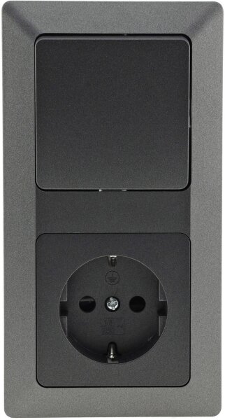 MILOS Set Steckdose + Schalter + Rahmen - 250V~/ 16A, Steckanschluss, Anthrazit