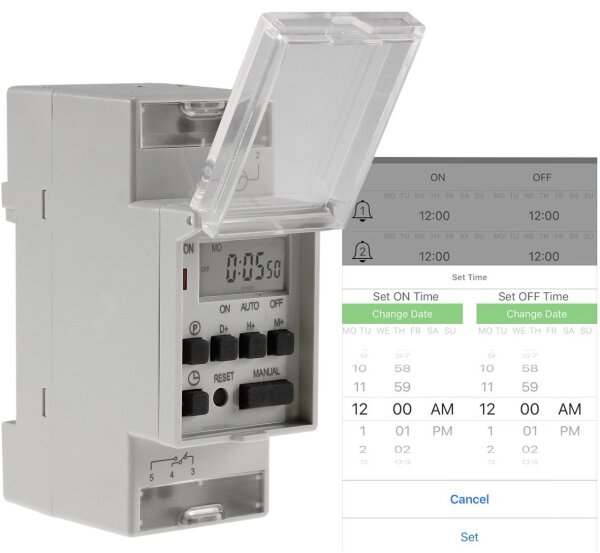digitale Wochen-Zeitschaltuhr f&uuml;r - Schalttafel-Einbau, 230V, mit Bluetooth