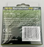 DELPHI Wechsel-Schalter IP44 - 250V~/ 10A, inkl. Rahmen, UP, silber