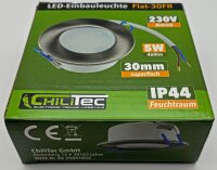 LED-Einbauleuchte "Flat-30 FR-R" 3000K - &Oslash;85x30mm, 5W, 590lm, IP44, rund, poliert
