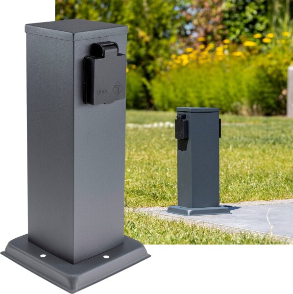 Steckdosens&auml;ule 2-fach, IP44, Anthrazit - 250V~/ 16A, 13x13x27cm
