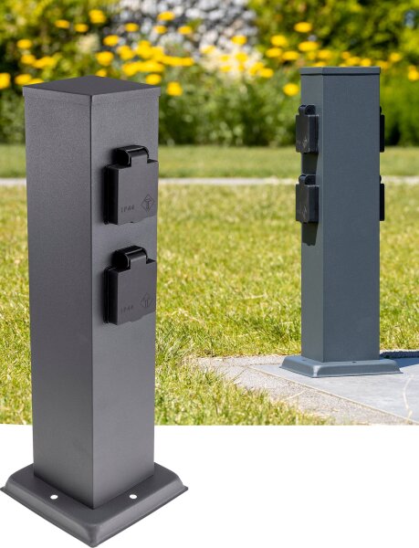 Steckdosens&auml;ule 4-fach, IP44, Anthrazit - 250V~/ 16A, 13x13x40cm