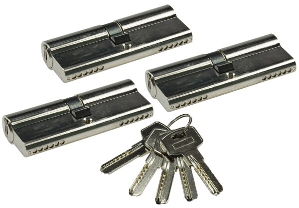 Schlie&szlig;zylinder-Set 3x 80mm (40+40mm) - Profil-Zylinder, 5 Sicherheits-Schl&uuml;ssel