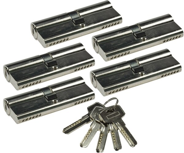 Schlie&szlig;zylinder-Set 5x 80mm (40+40mm) - Profil-Zylinder, 5 Sicherheits-Schl&uuml;ssel