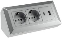 2-fach Steckdosenblock, USB-A+C, silber - 250V~/ 16A,...