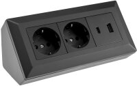2-fach Steckdosenblock, USB-A+C, schwarz - 250V~/ 16A,...