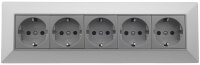 5-fach Steckdosenblock, silber - 250V~/ 16A, Aufbaumontage