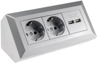 2-fach Steckdosenblock + 2x USB, silber - 250V~/ 16A,...