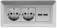 2-fach Steckdosenblock + 2x USB, silber - 250V~/ 16A,...