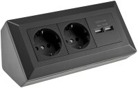 2-fach Steckdosenblock + 2x USB, schwarz - 250V~/ 16A,...