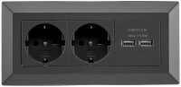 2-fach Steckdosenblock + 2x USB, schwarz - 250V~/ 16A,...