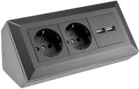 2-fach Steckdosenblock+ 2x USB,anthrazit - 250V~/ 16A,...