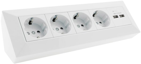 4-fach Steckdosenblock + 2x USB, wei&szlig; - 250V~/ 16A, Aufbaumontage, USB 3,1A